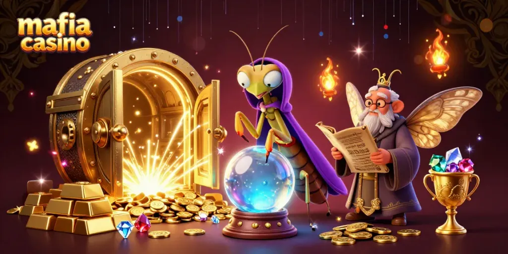 Spin and win at mafia casino with fortune tellers, treasures, and neon lights