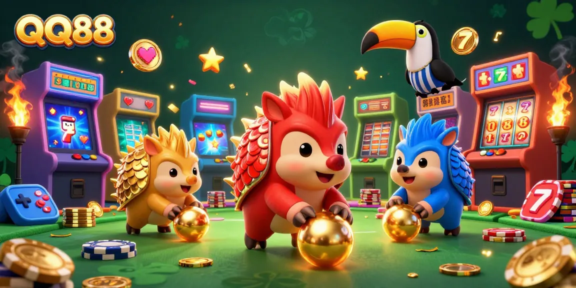 Engage in winning with QQ88 as rival pangolins roll through poker chips and arcade machines.