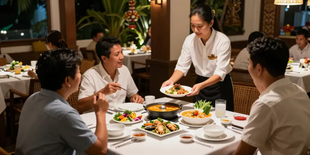 Dining at Tarachan Huahin Restaurant showcasing rokok88 login menu with authentic Thai dishes and inviting atmosphere.