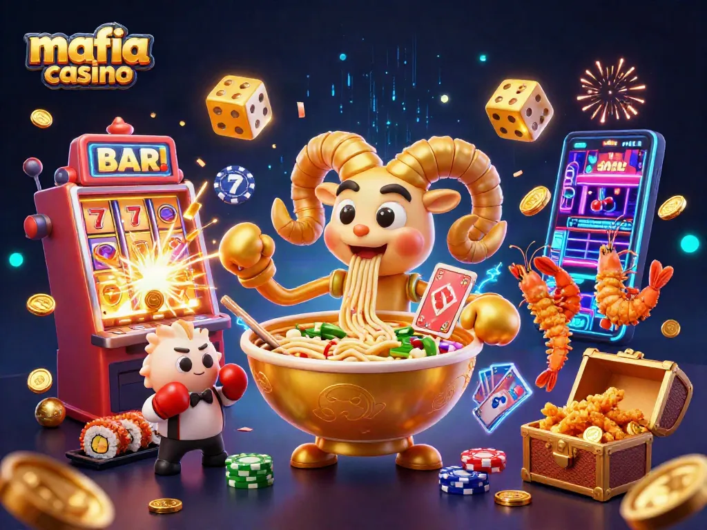 Experience thrilling action with mafia casino-themed characters amid vibrant games and jackpots.