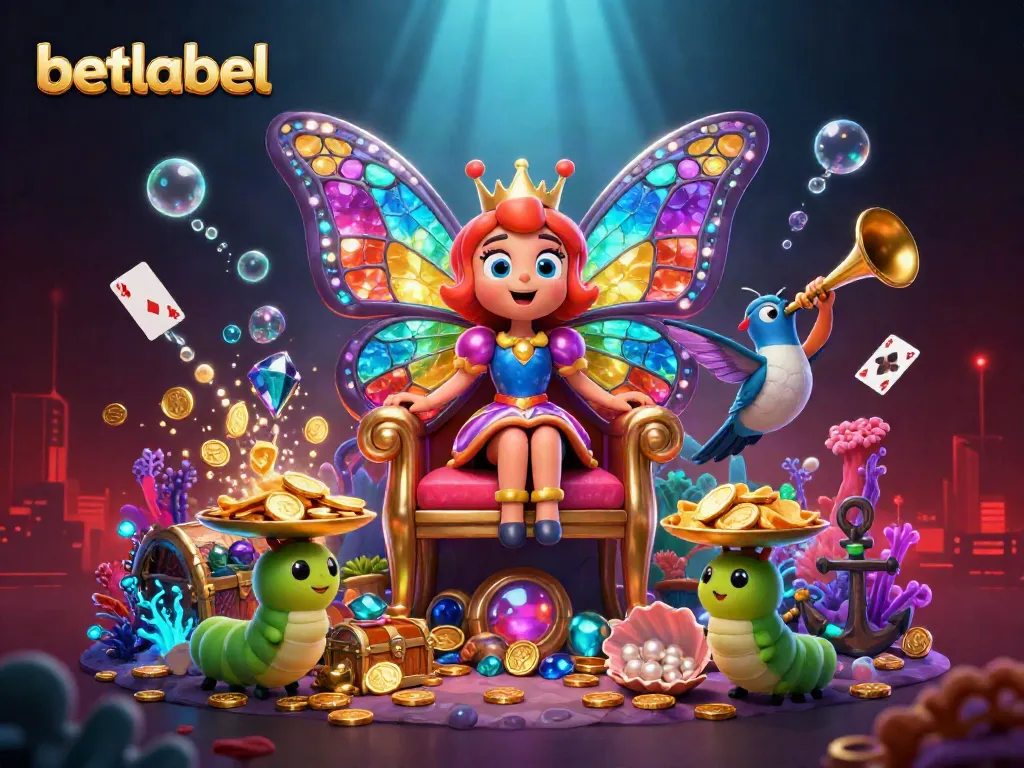 Experience gambling excitement at betlabel with vibrant 3D illustration of casino elements and characters.