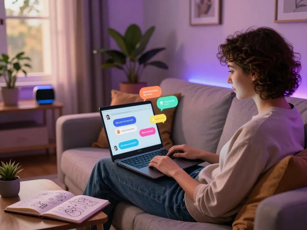 Engaging in NSFW AI chat with a stylish interface and cozy atmosphere.