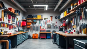 L'armadio da officina contiene strumenti organizzati e funzionali per la massima efficienza.