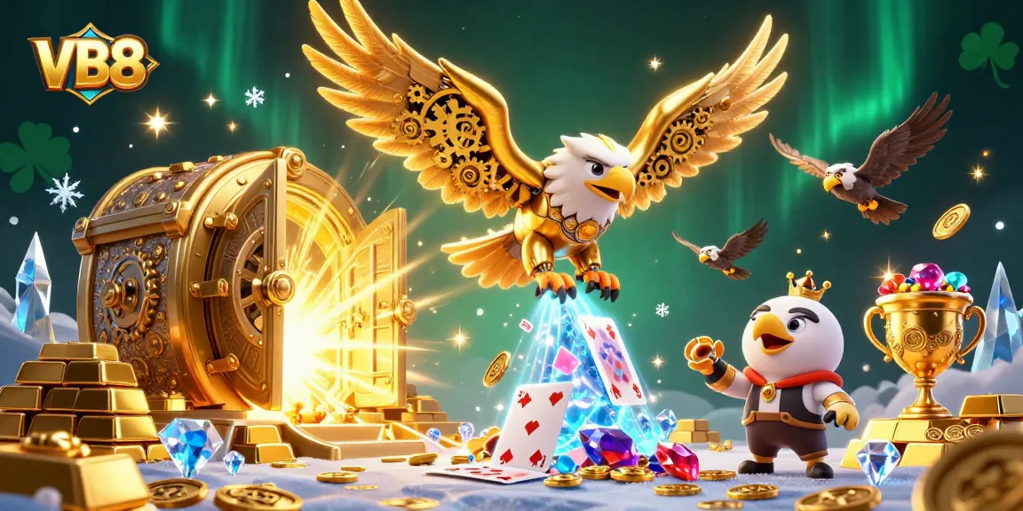 Experience thrilling gameplay with VB8 as the golden eagle dives through holographic cards.