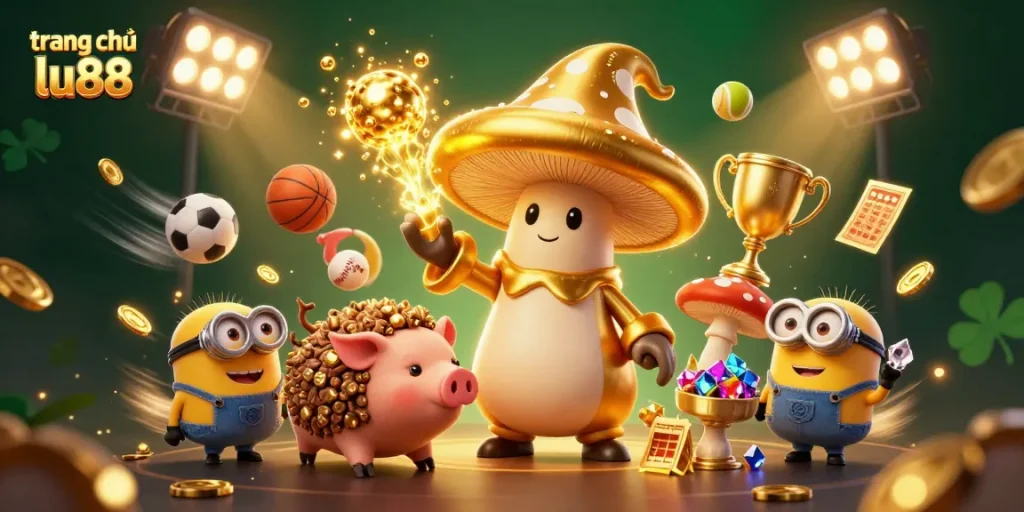 Engage in thrilling sports betting with trang chủ lu88, featuring golden magical elements.