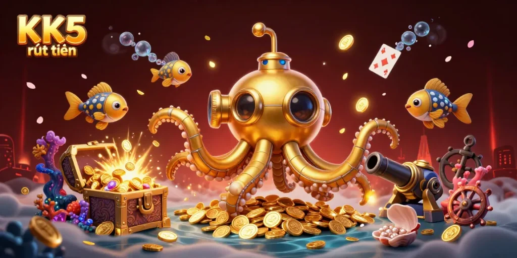 Engage with KK5 rút tiền through immersive 3D casino-themed underwater adventure with golden treasures.
